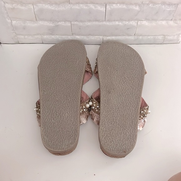 FREE PEOPLE Moon Child Embellished Slide Sandal In Rose Gold Beaded Size 40 - Picture 7 of 8